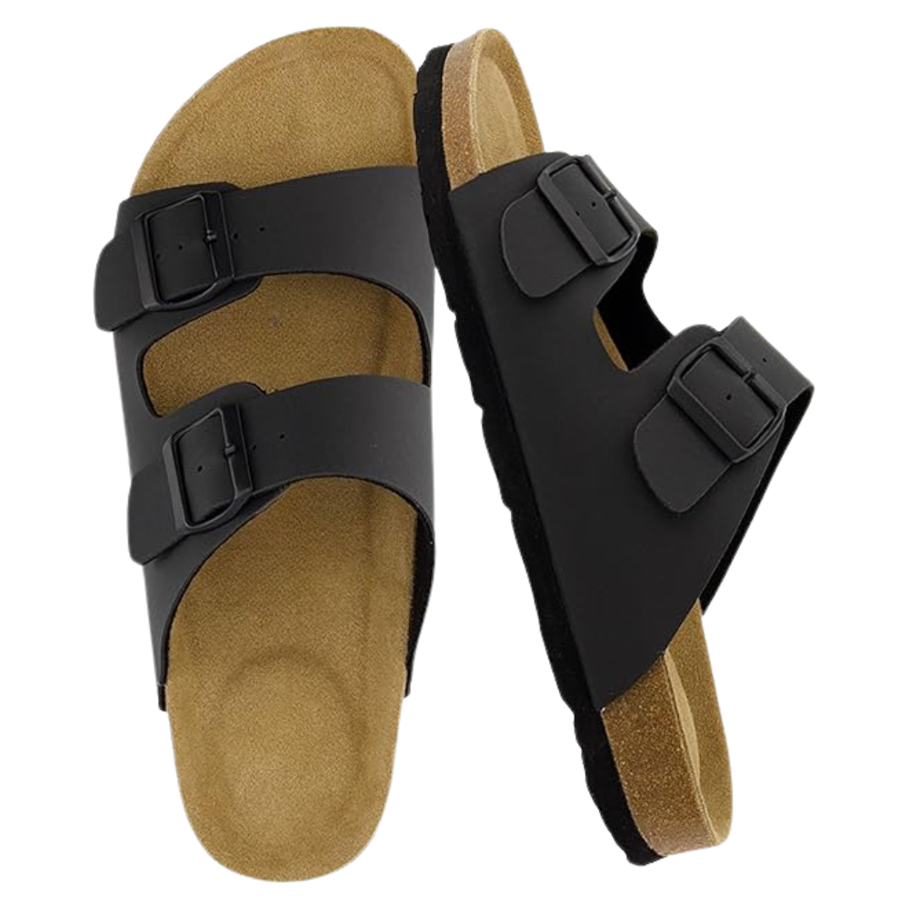 Men Cork Footbed Sandals with Adjustable Buckle and Leather Insole