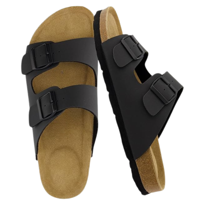 Mens Cork Footbed Sandals with Adjustable Buckle and Leather Insole