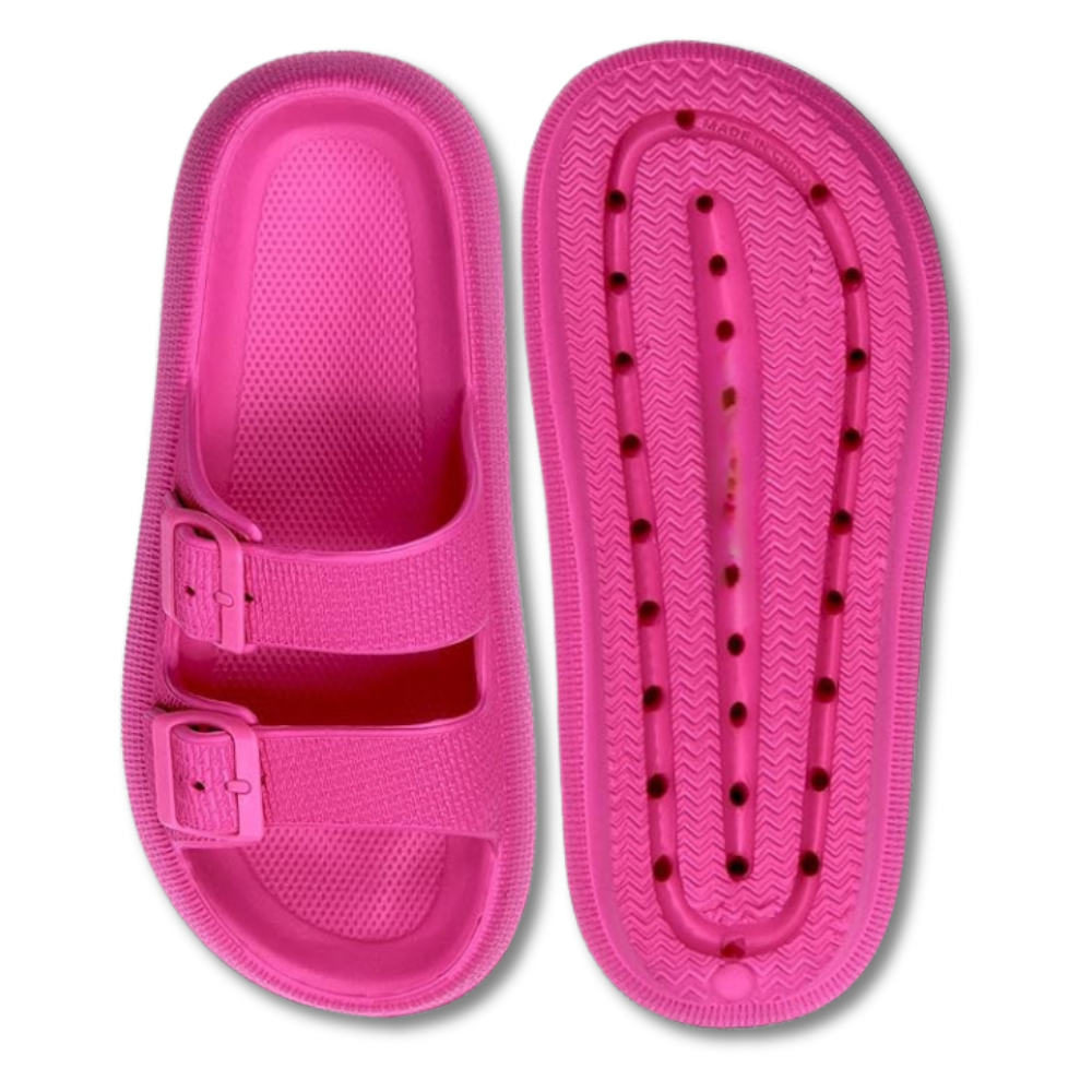 Men and Women Pillow Slippers Double Buckle Adjustable Slides