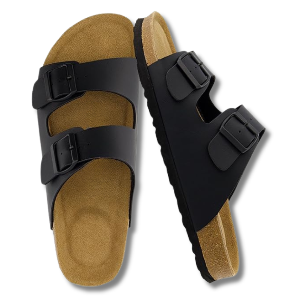 Cork Footbed Men Sandals with Adjustable Buckles and Vegan Leather
