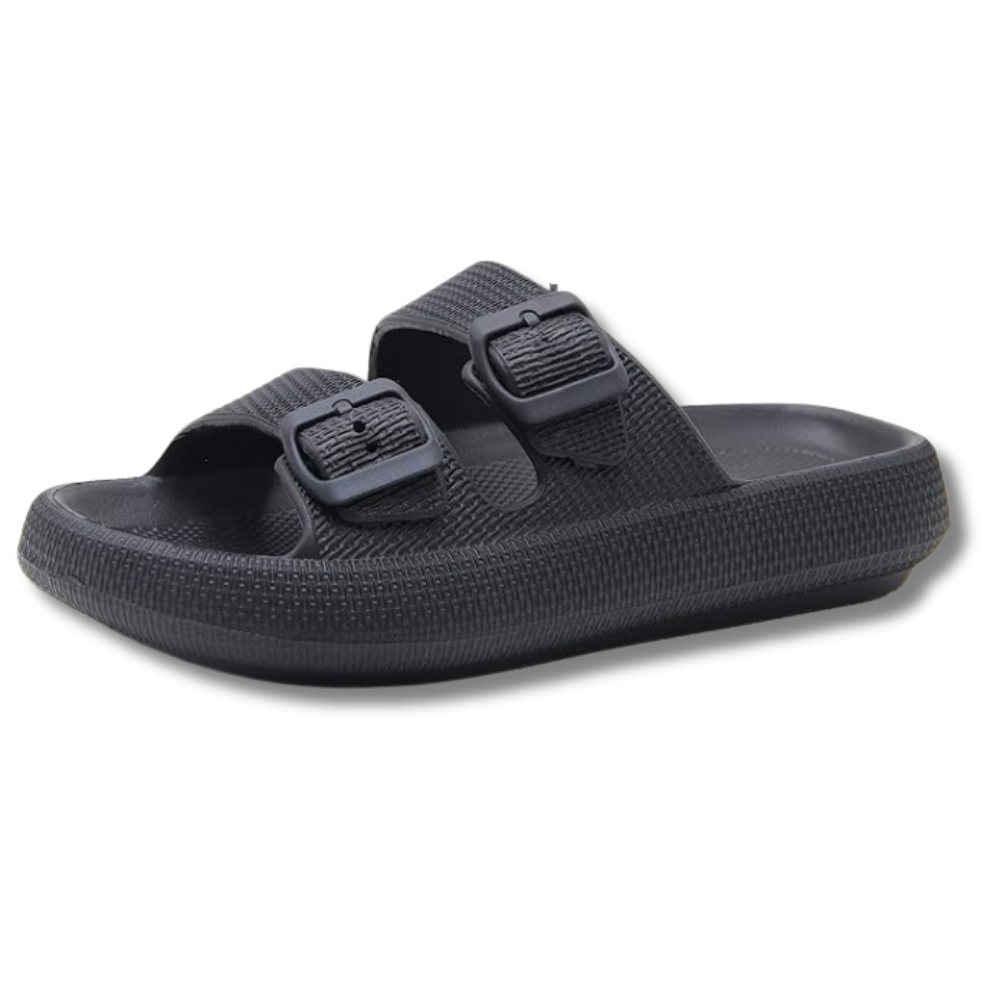 Women and Men Pillow Slippers Double Buckle Adjustable Slides
