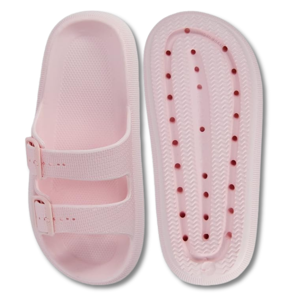 Women and Men Pillow Slippers Double Buckle Adjustable Slides