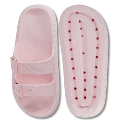 Women and Men Pillow Slippers Double Buckle Adjustable Slides