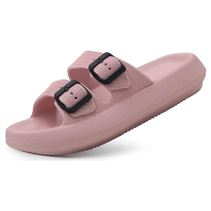 Men and Women Pillow Slippers Double Buckle Adjustable Slides