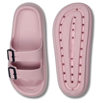 Men and Women Pillow Slippers Double Buckle Adjustable Slides