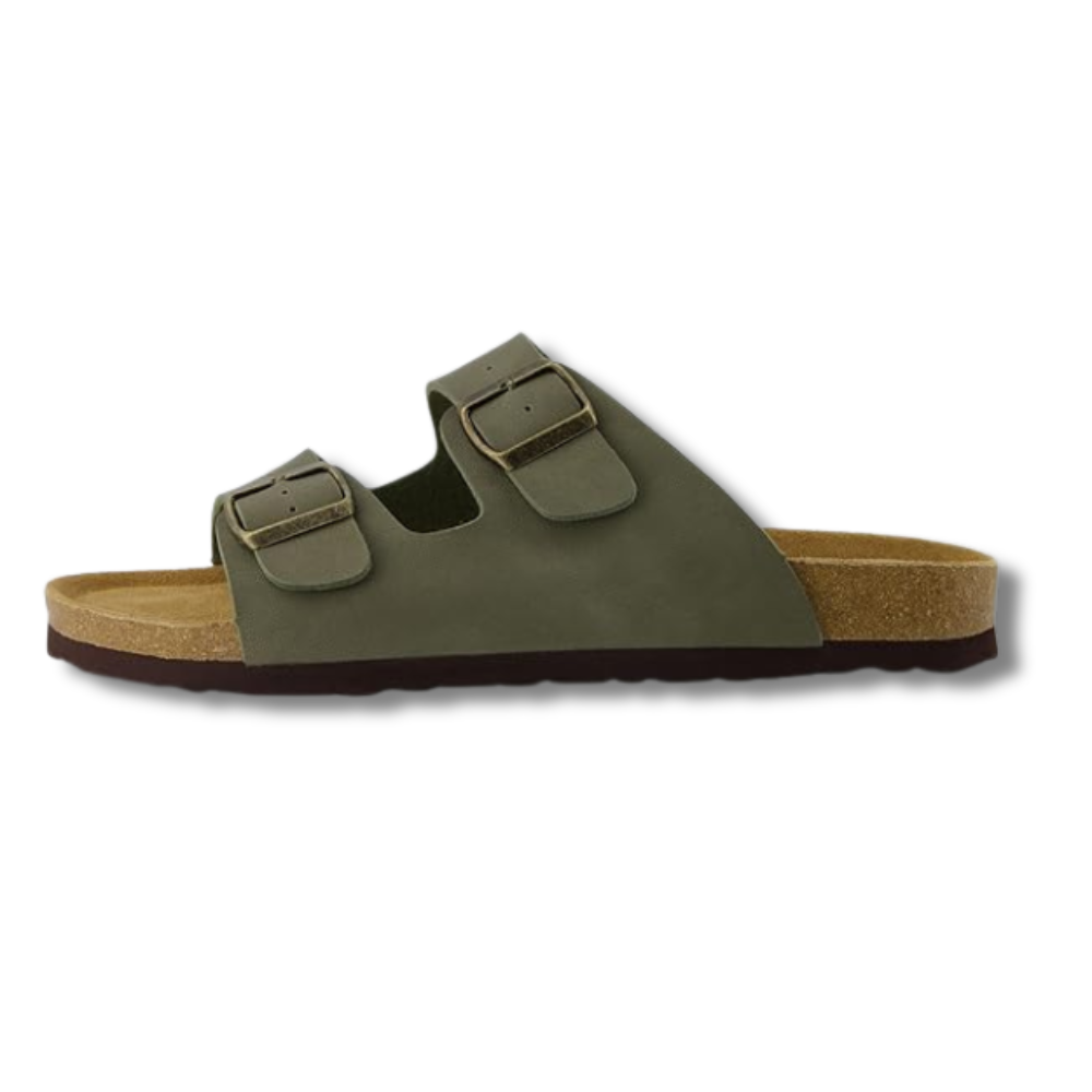 Men Footbed Sandals with Adjustable Buckle and Leather Insole