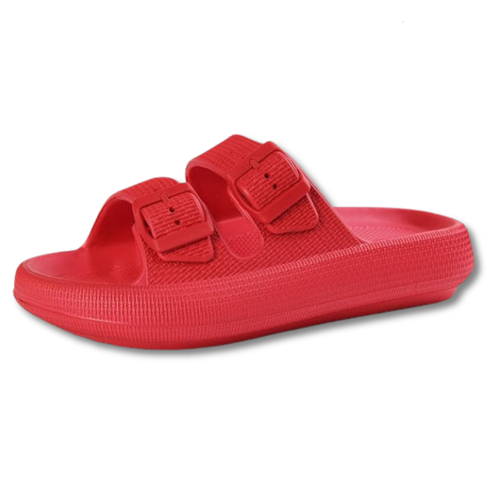 Men and Women Pillow Slippers Double Buckle Adjustable Slides