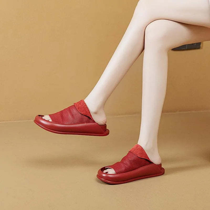 Comfortable Leather Platform Slippers
