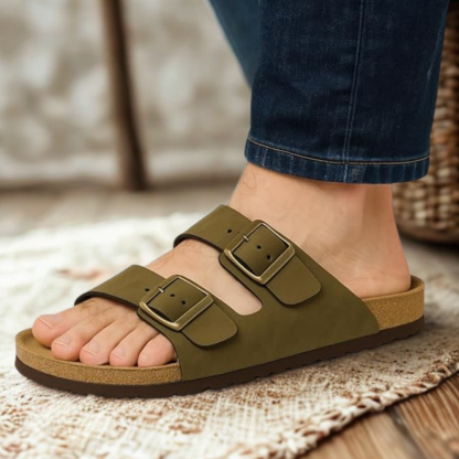 Mens Cork Footbed Sandals with Adjustable Buckle and Leather Insole