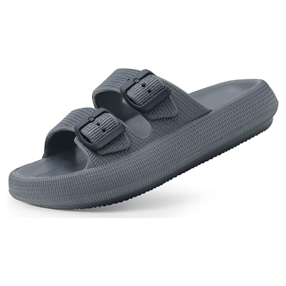 Women and Men Pillow Slippers Double Buckle Adjustable Slides