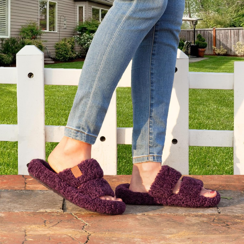 Fuzzy Open Toe Memory Foam Slippers For Women