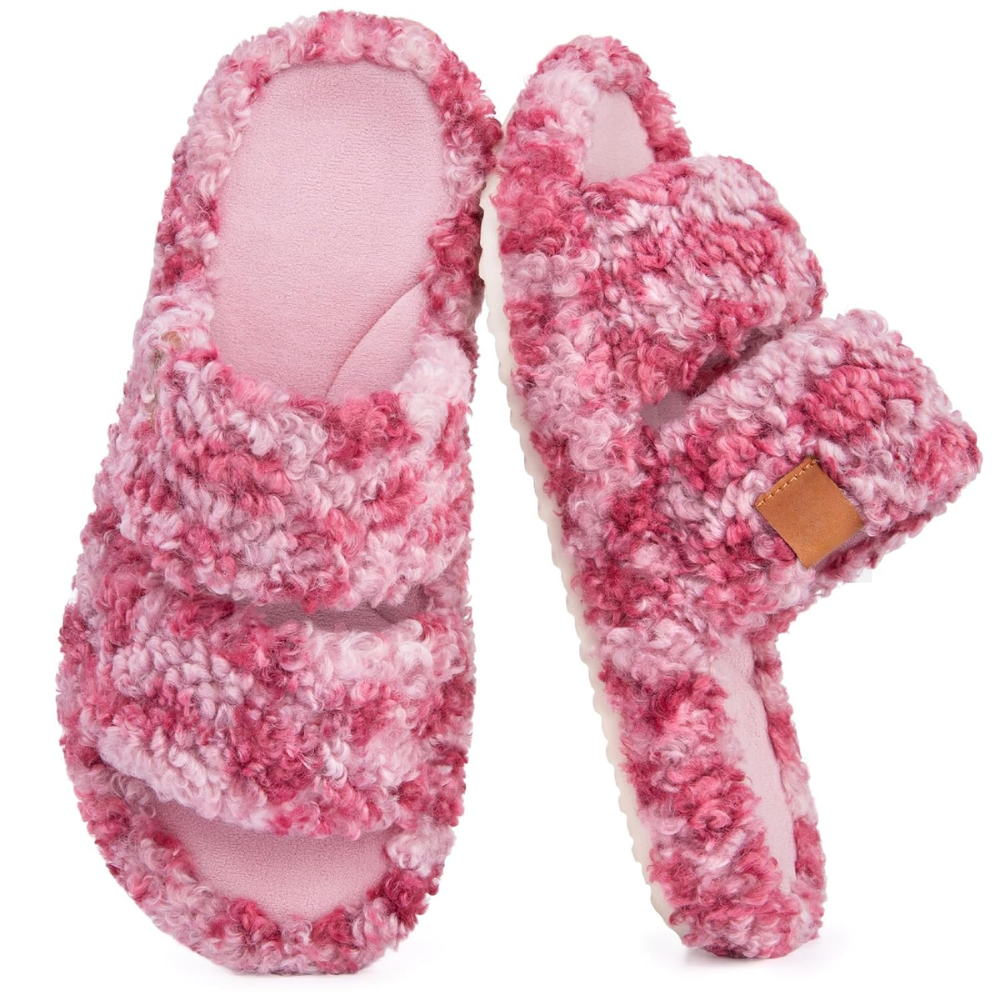 Fuzzy Open Toe Memory Foam Slippers For Women
