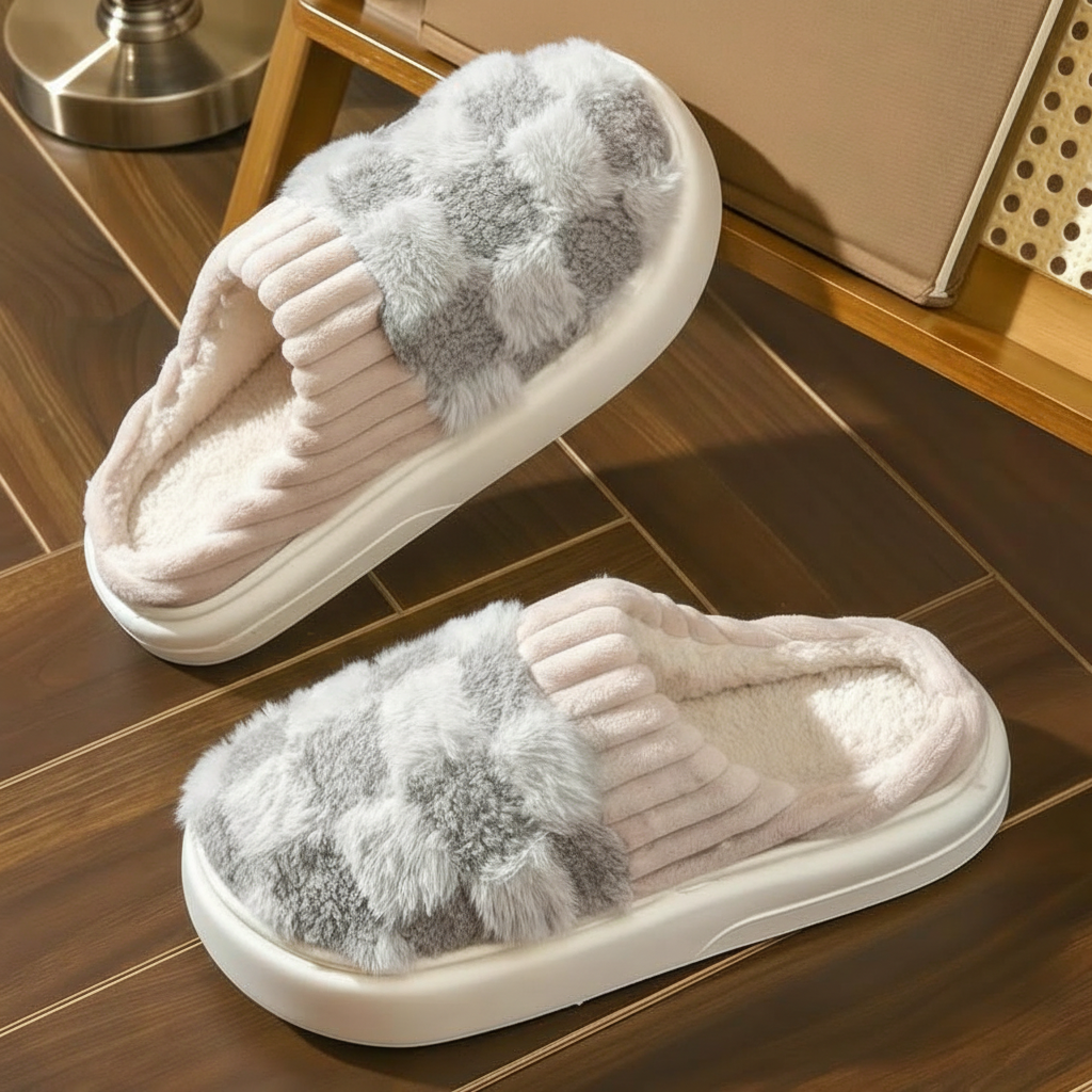 Unisex Fuzzy House Slippers With Sole