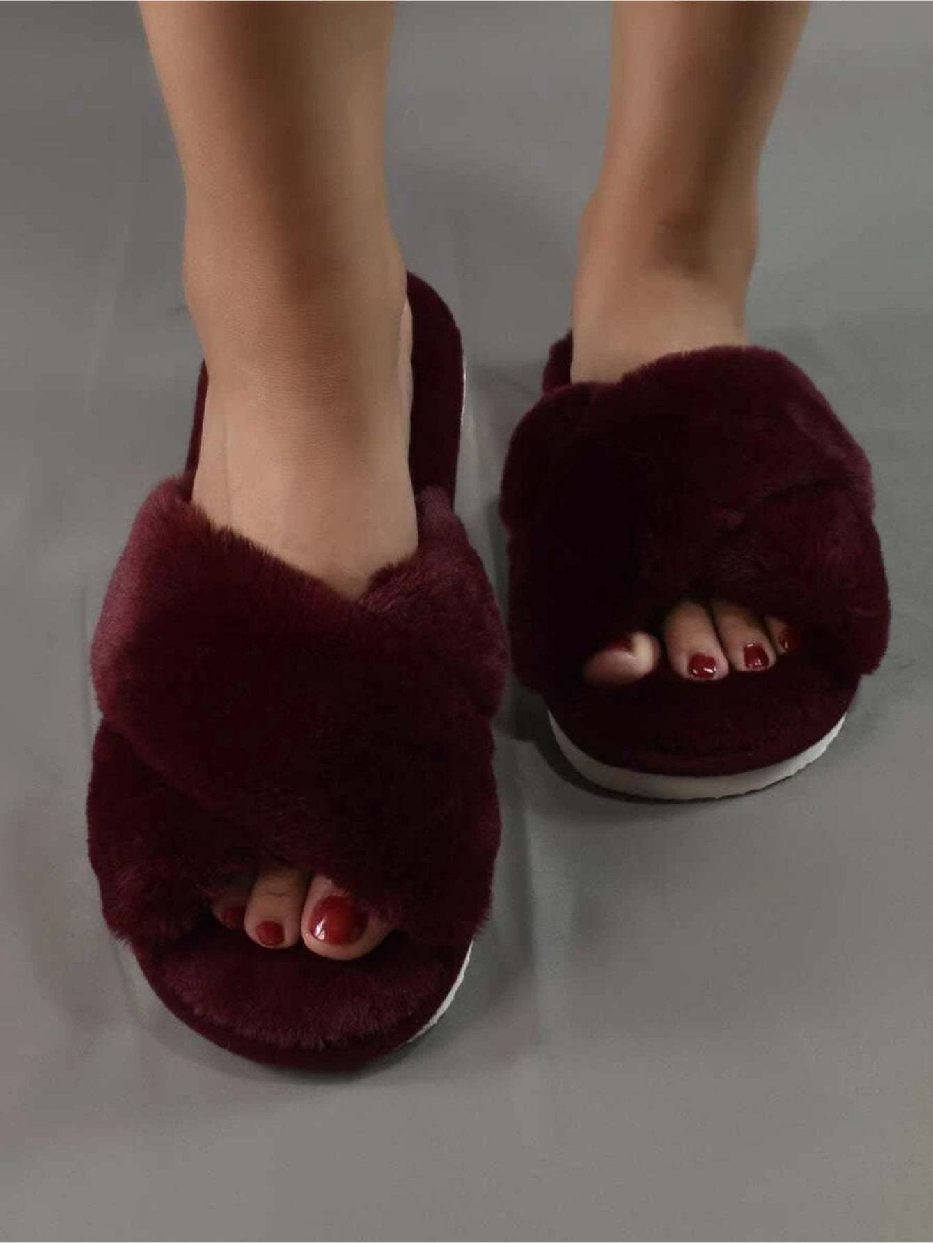 Cross Strap Fluffy Bedroom Slippers