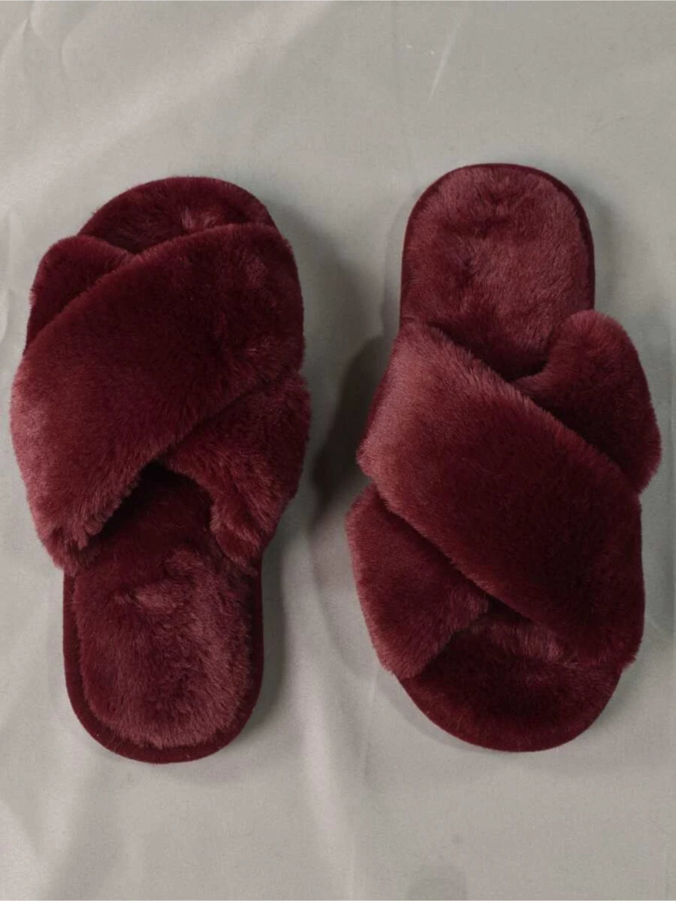 Cross Strap Fluffy Bedroom Slippers