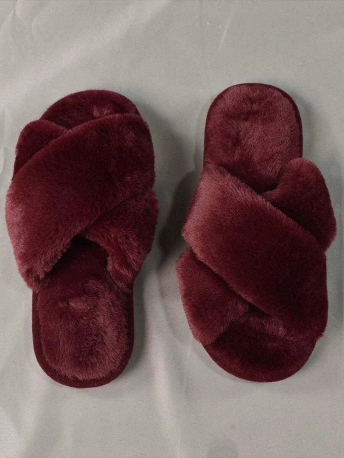 Cross Strap Fluffy Bedroom Slippers