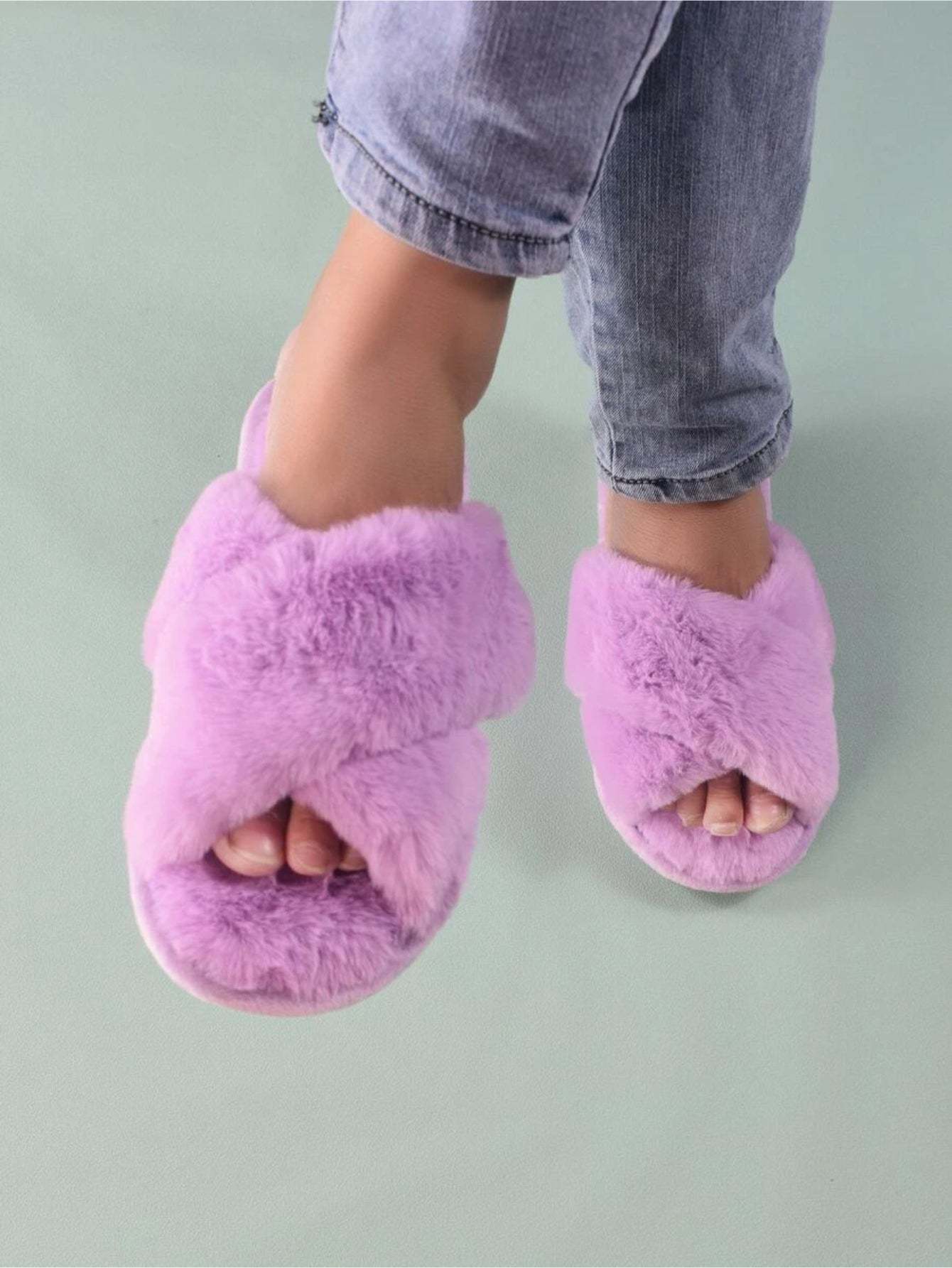 Cross Strap Fluffy Bedroom Slippers