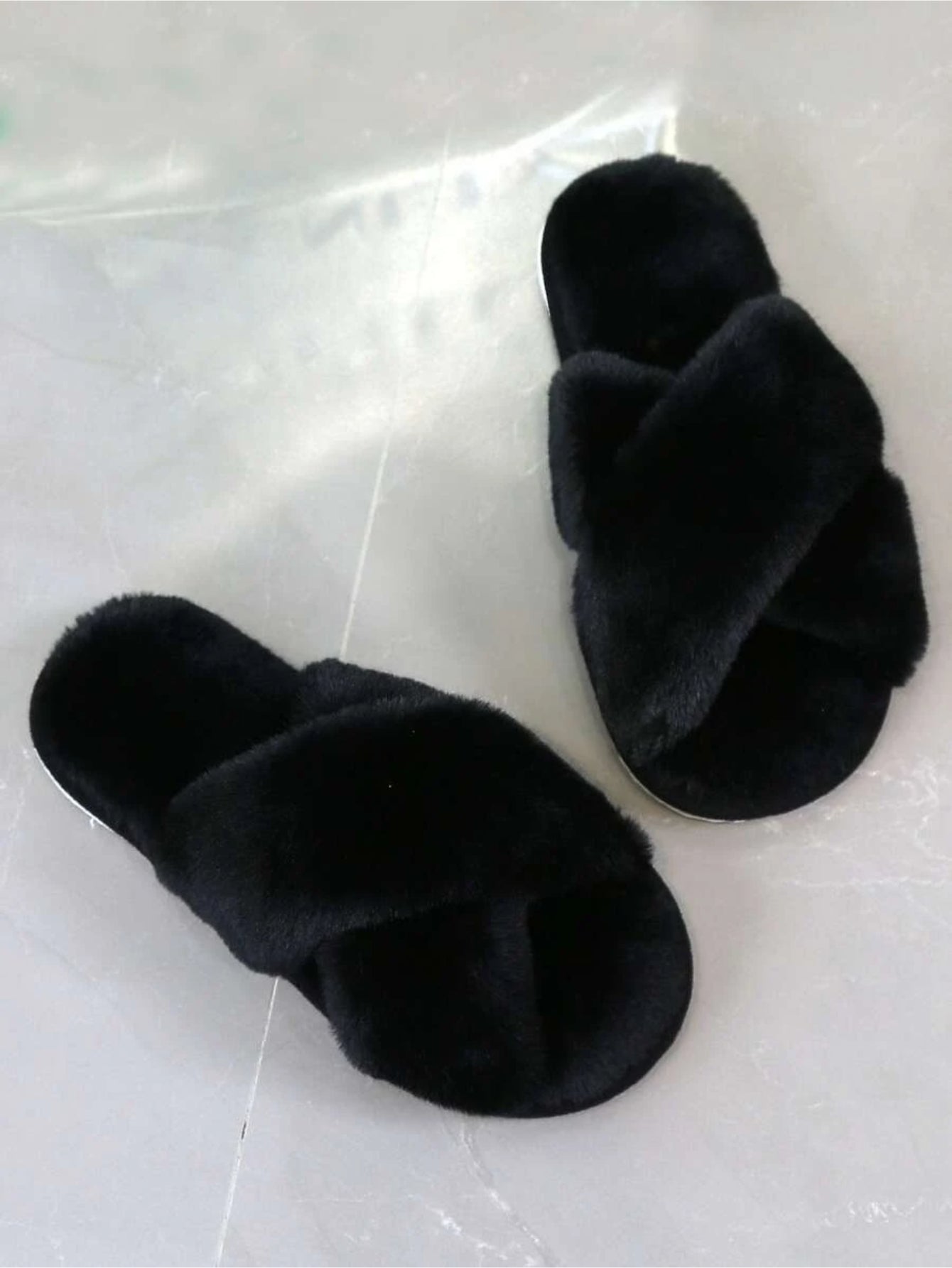 Cross Strap Fluffy Bedroom Slippers