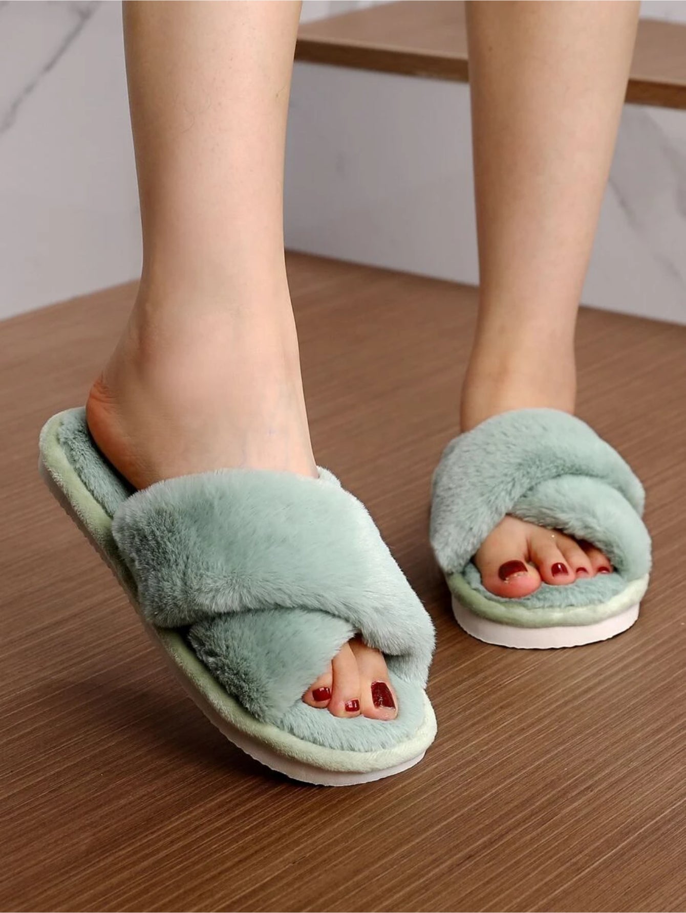 Cross Strap Fluffy Bedroom Slippers