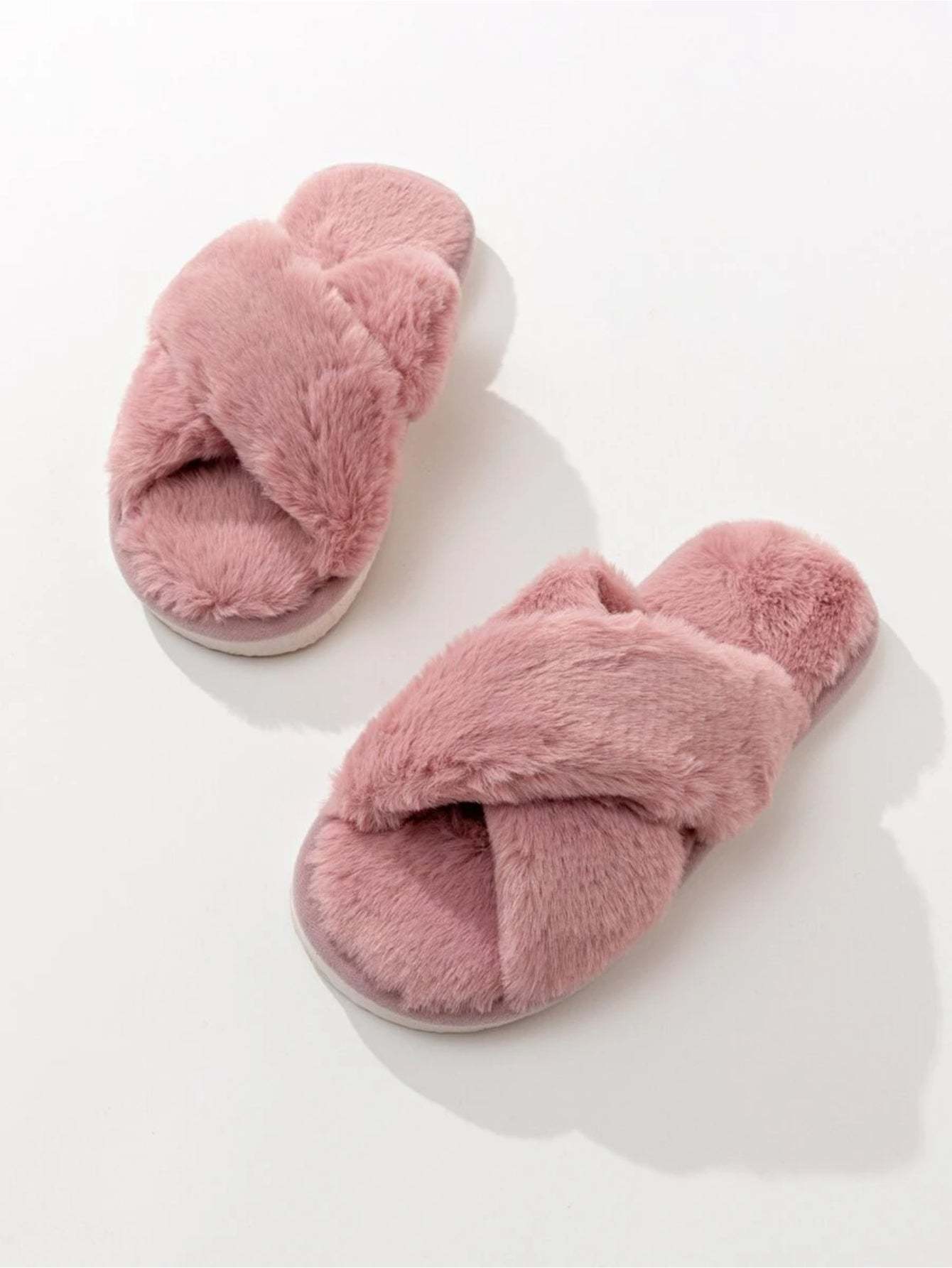 Cross Strap Fluffy Bedroom Slippers