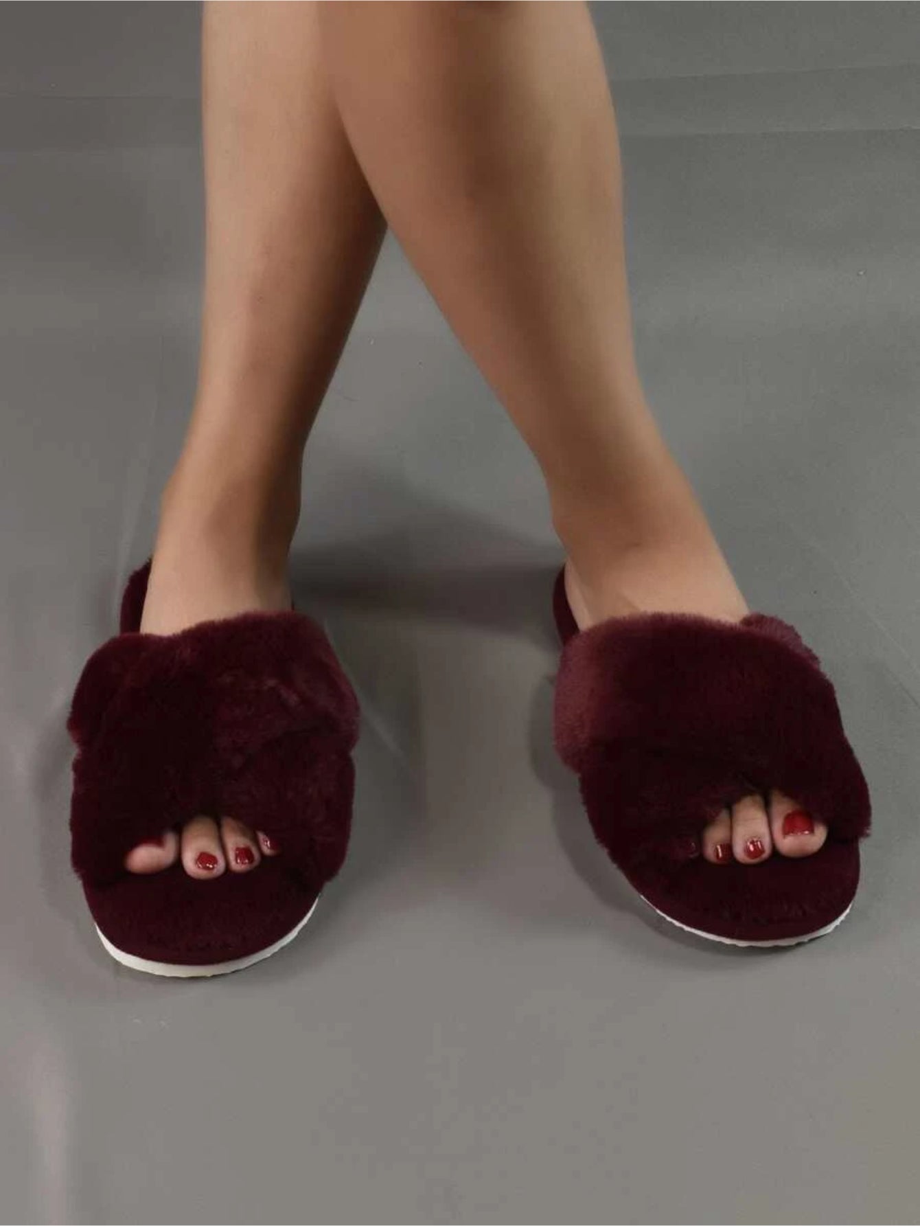 Cross Strap Fluffy Bedroom Slippers