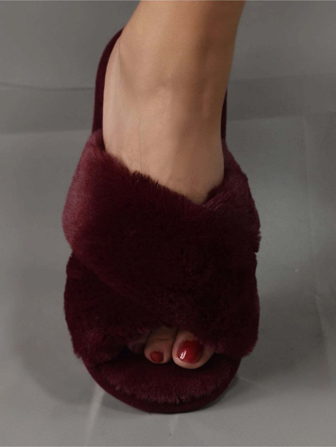 Cross Strap Fluffy Bedroom Slippers