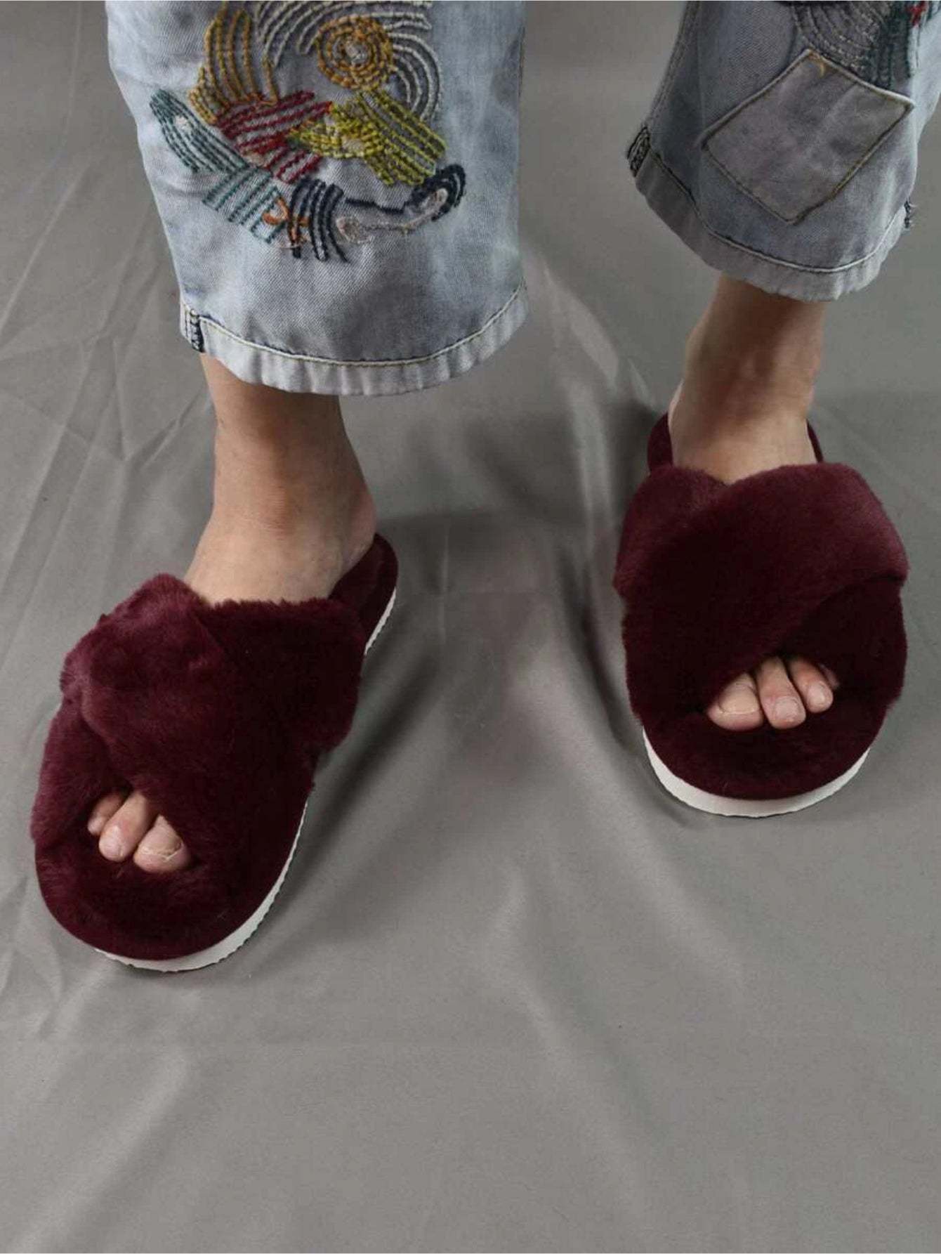 Cross Strap Fluffy Bedroom Slippers