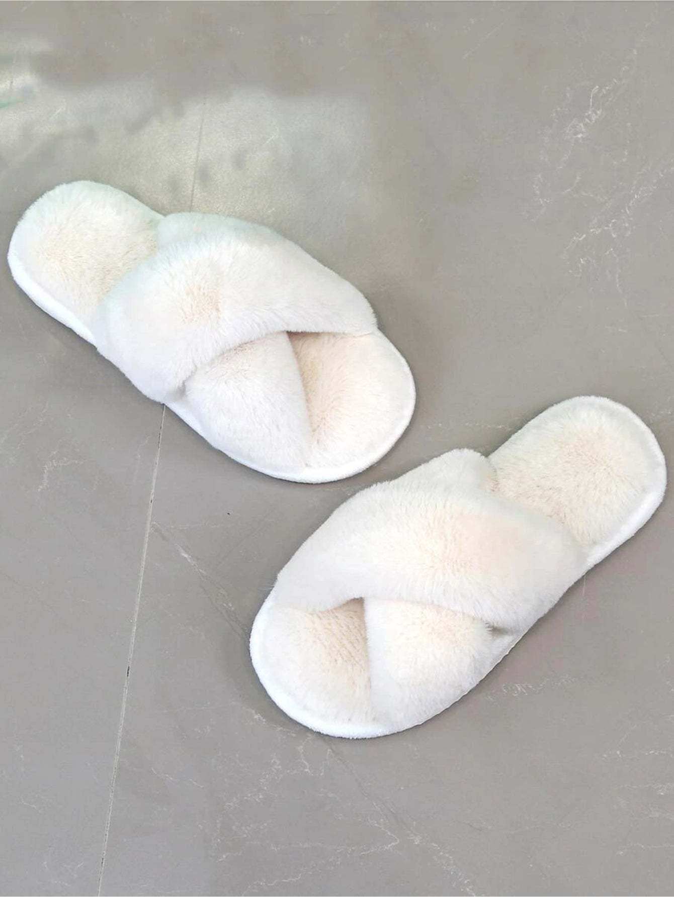 Cross Strap Fluffy Bedroom Slippers