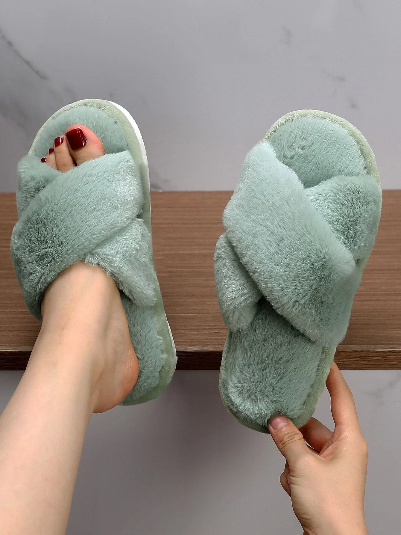 Cross Strap Fluffy Bedroom Slippers