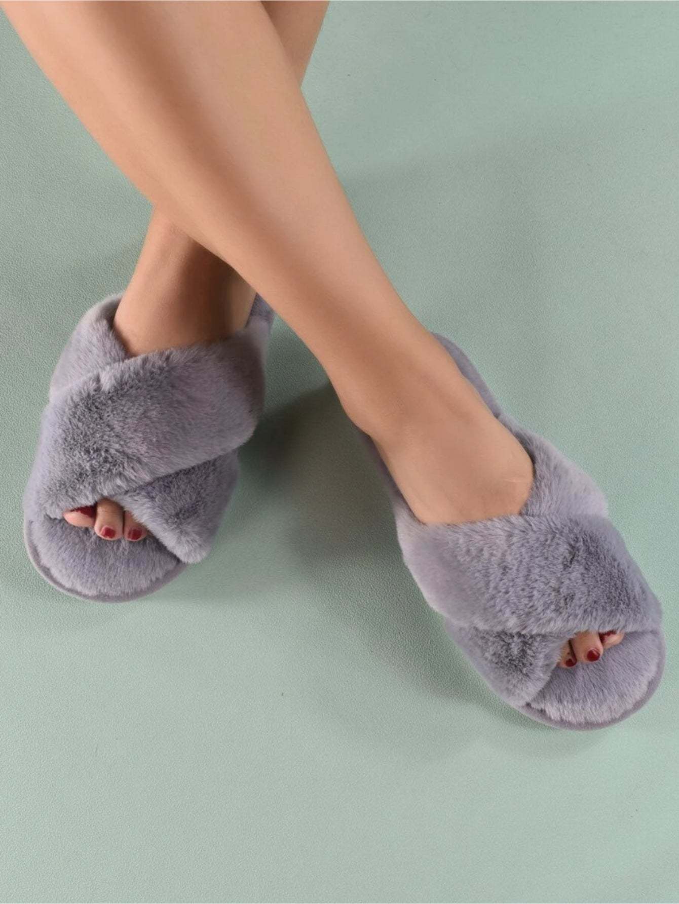 Cross Strap Fluffy Bedroom Slippers