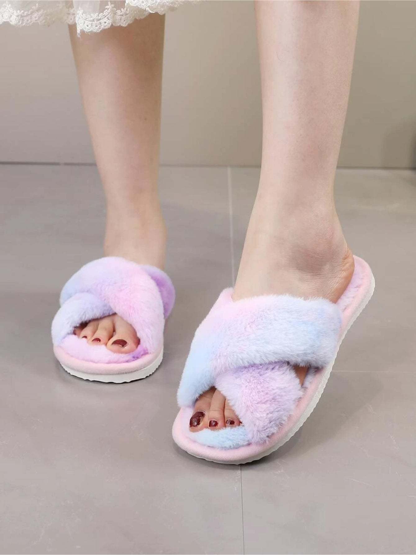 Cross Strap Fluffy Bedroom Slippers
