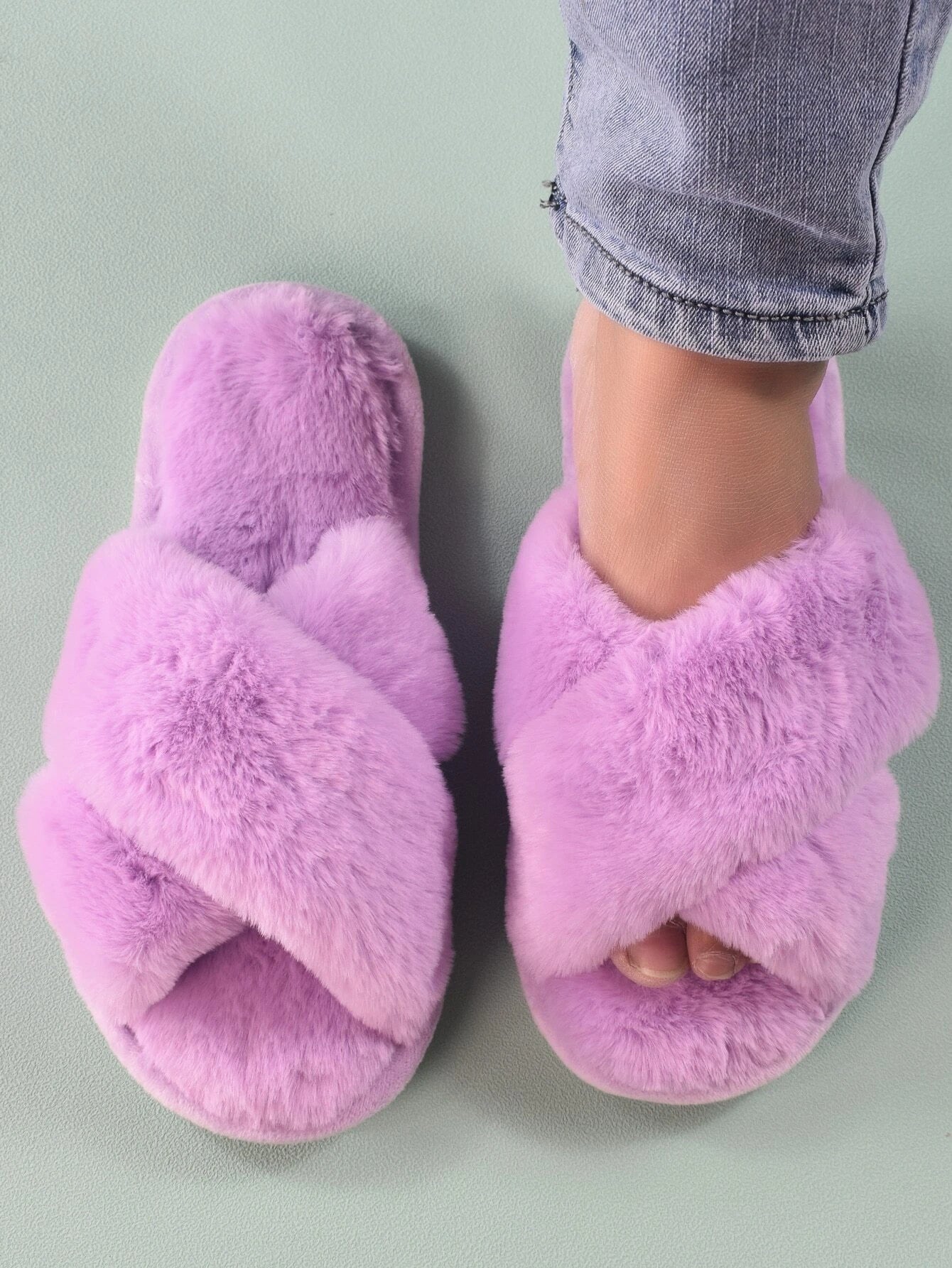Cross Strap Fluffy Bedroom Slippers
