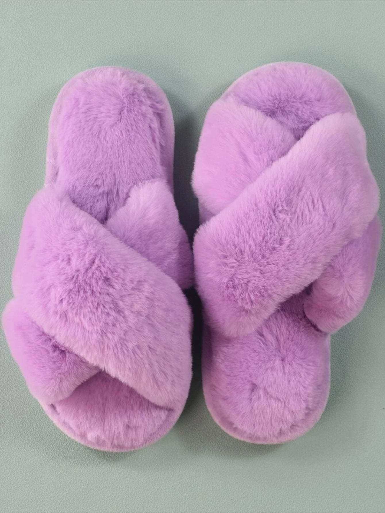 Cross Strap Fluffy Bedroom Slippers