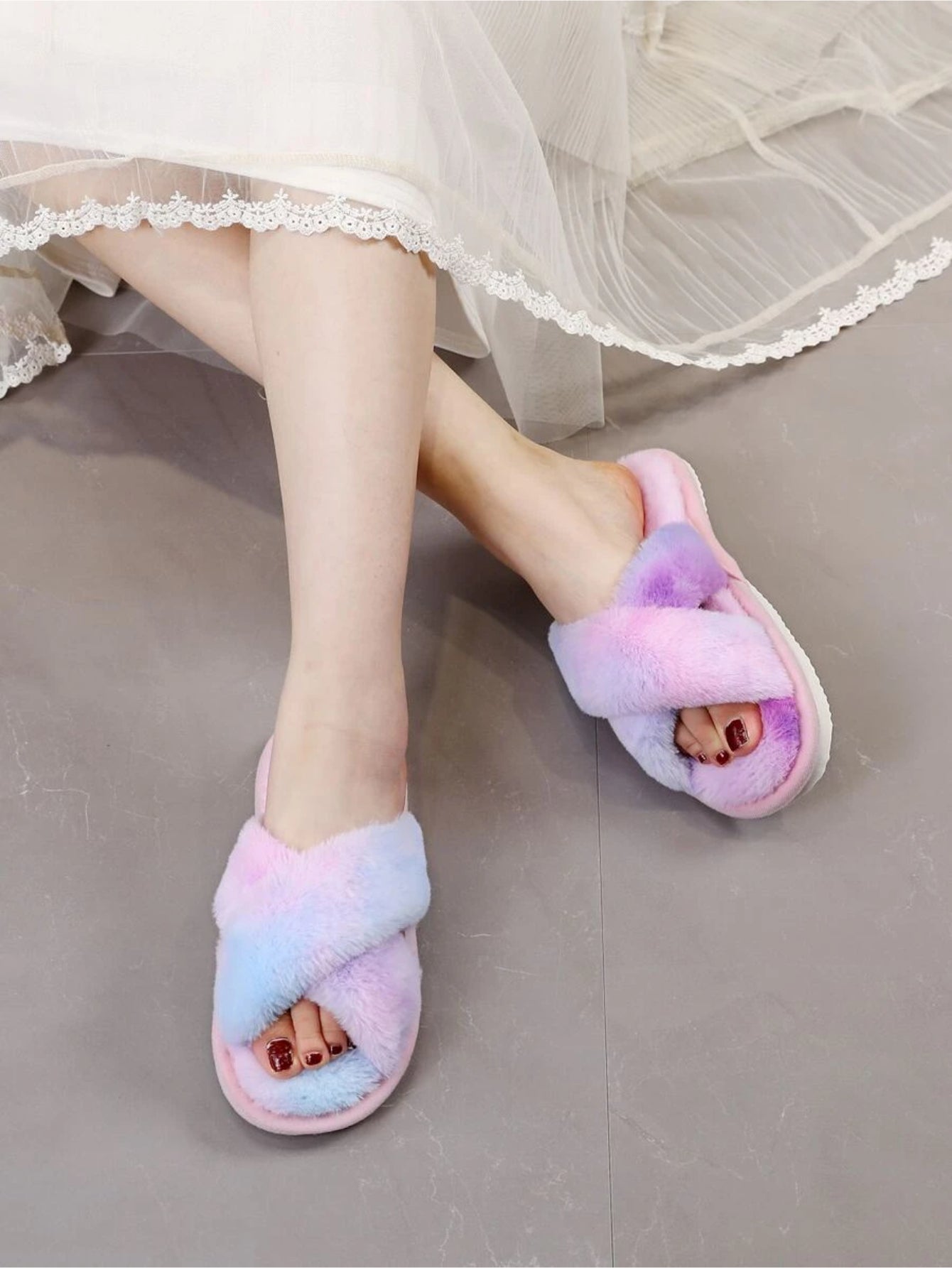 Cross Strap Fluffy Bedroom Slippers