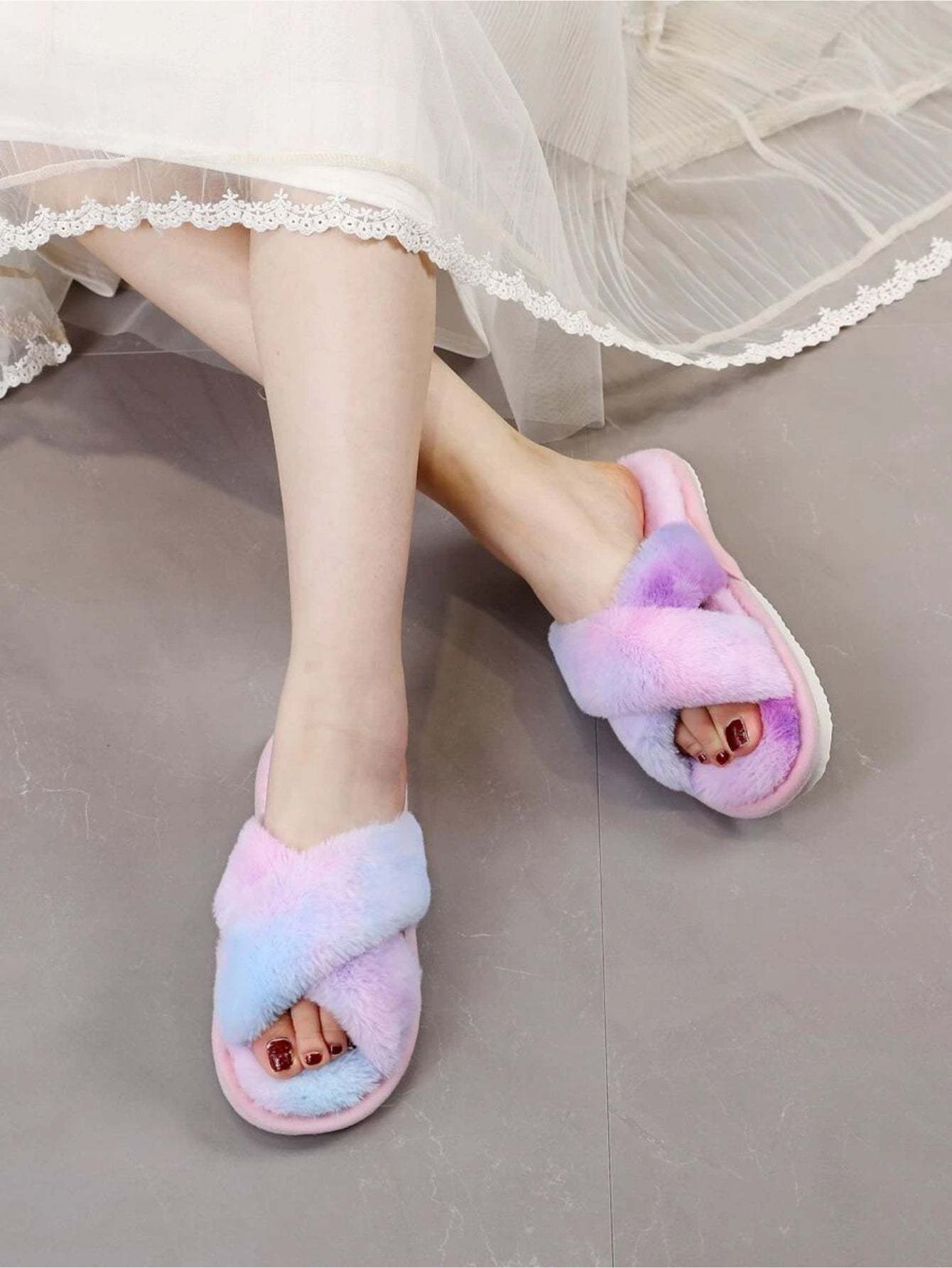 Cross Strap Fluffy Bedroom Slippers