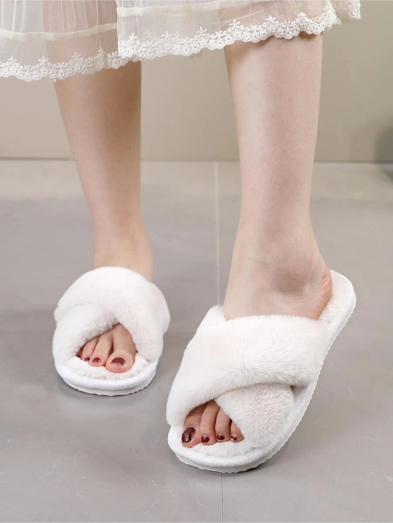 Cross Strap Fluffy Bedroom Slippers
