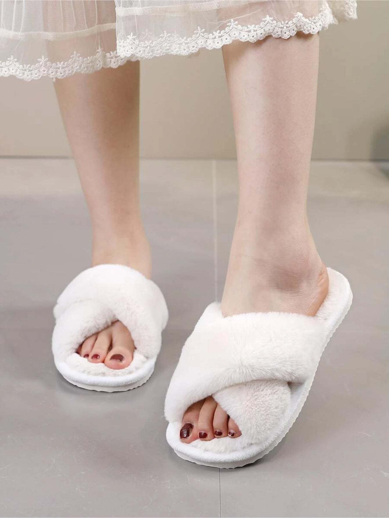 Cross Strap Fluffy Bedroom Slippers