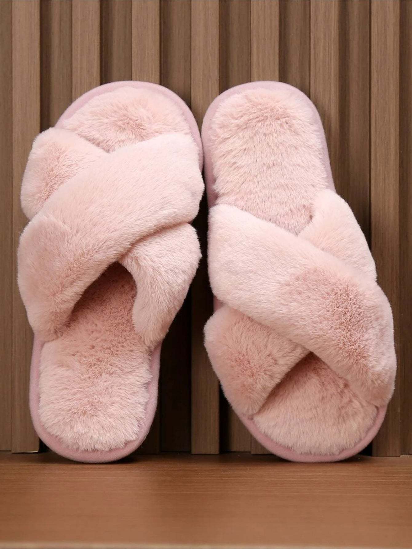 Cross Strap Fluffy Bedroom Slippers