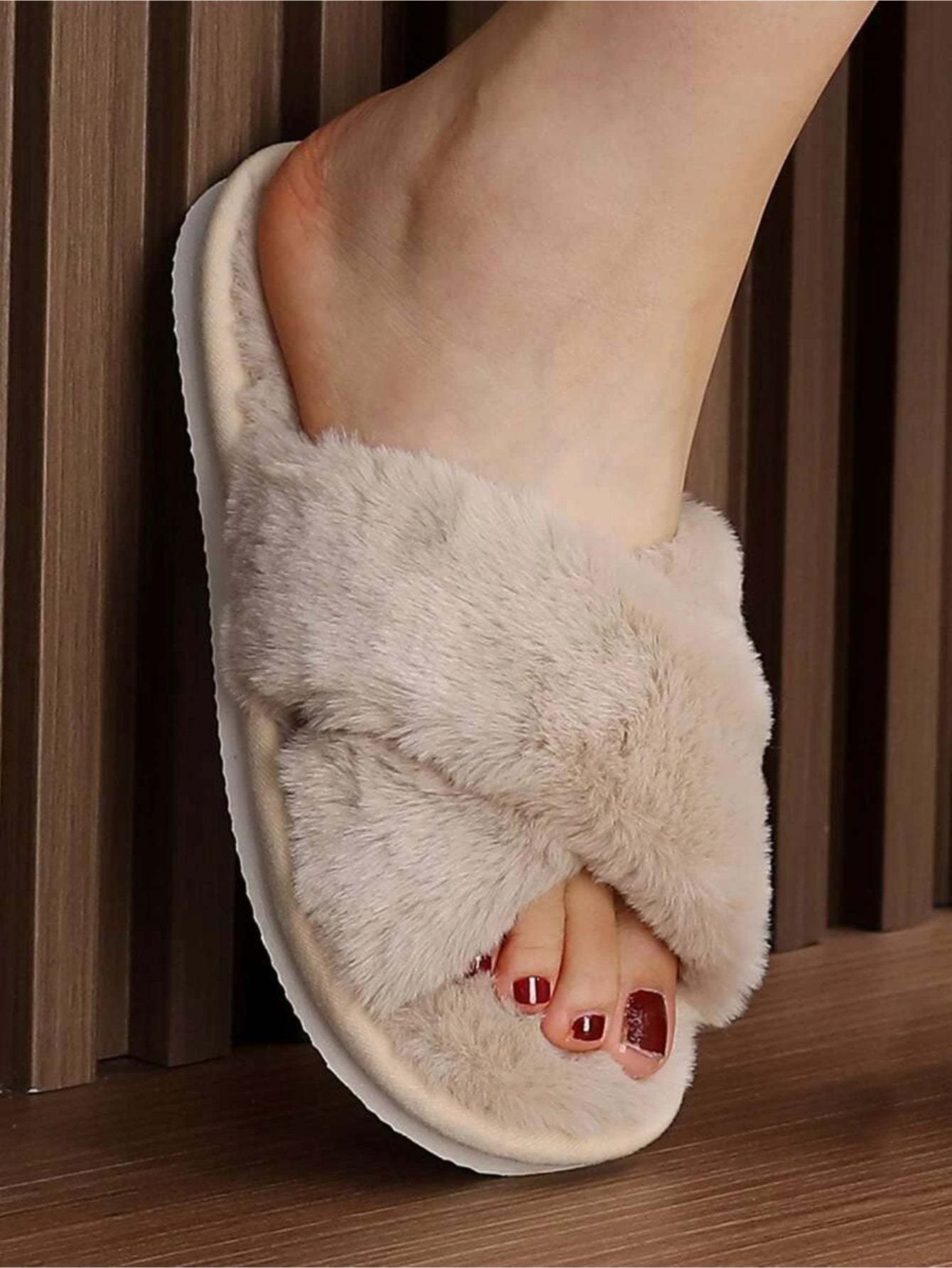Cross Strap Fluffy Bedroom Slippers
