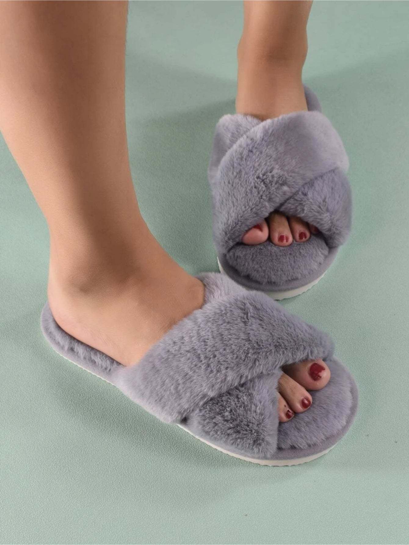 Cross Strap Fluffy Bedroom Slippers