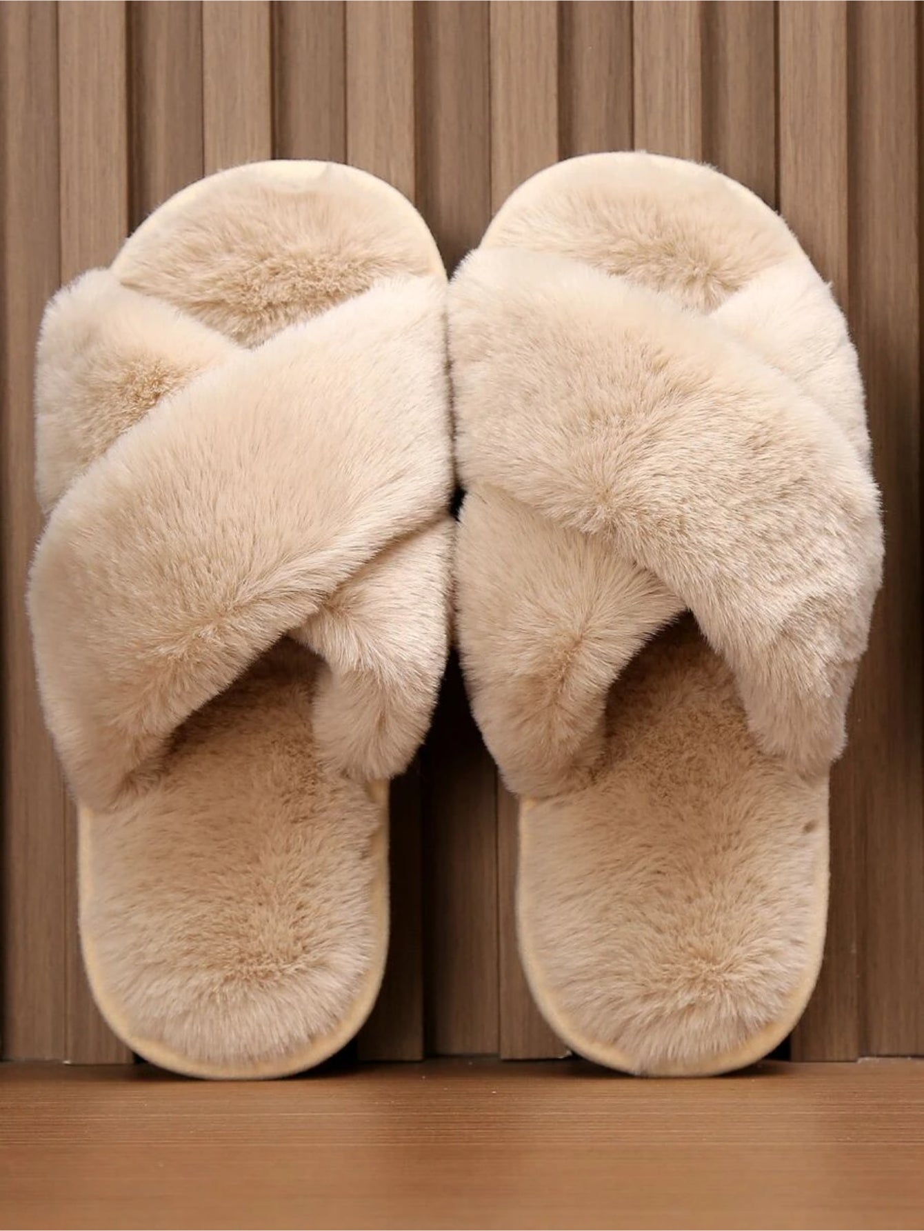 Cross Strap Fluffy Bedroom Slippers