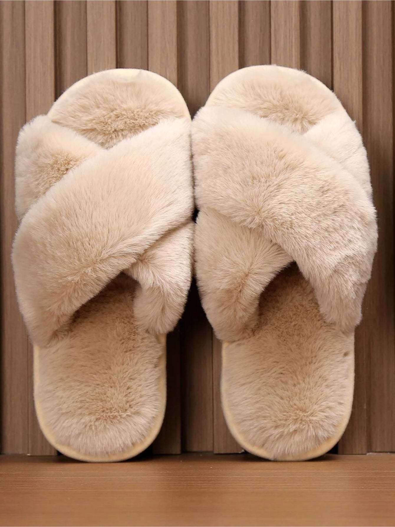 Cross Strap Fluffy Bedroom Slippers
