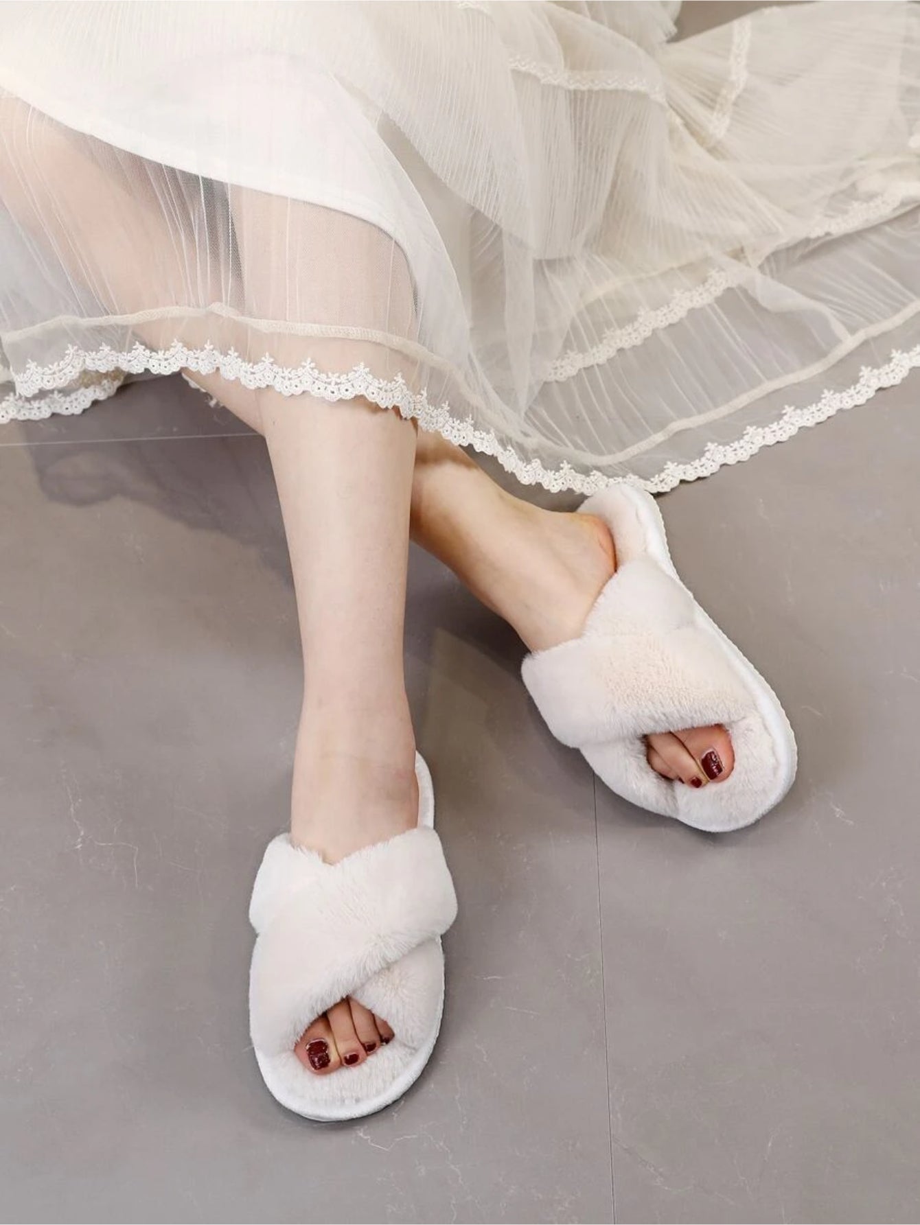 Cross Strap Fluffy Bedroom Slippers