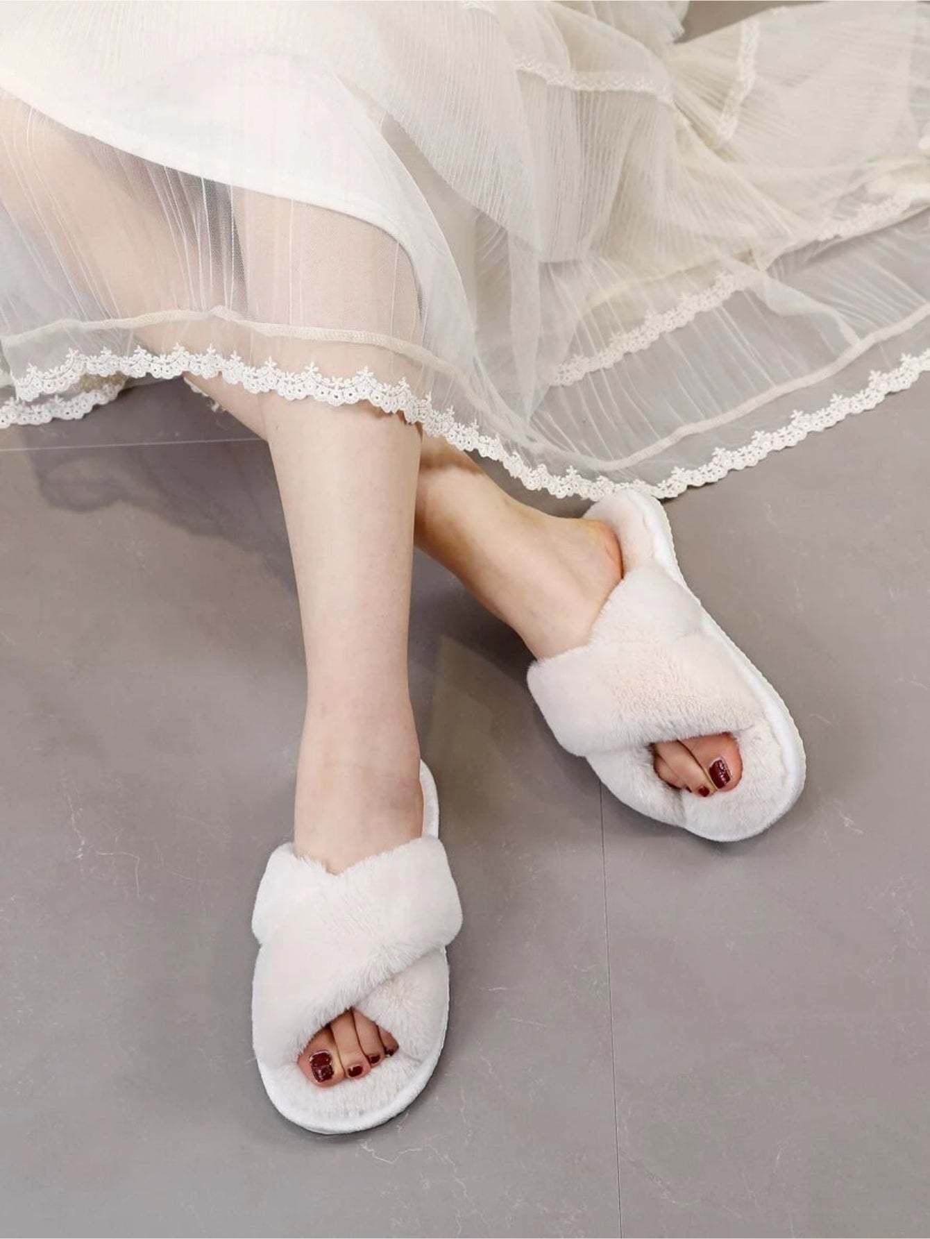 Cross Strap Fluffy Bedroom Slippers