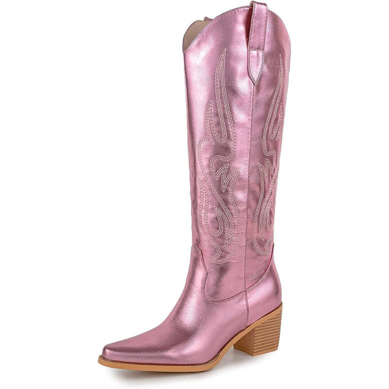 Embroidery Tall Boots With Zip