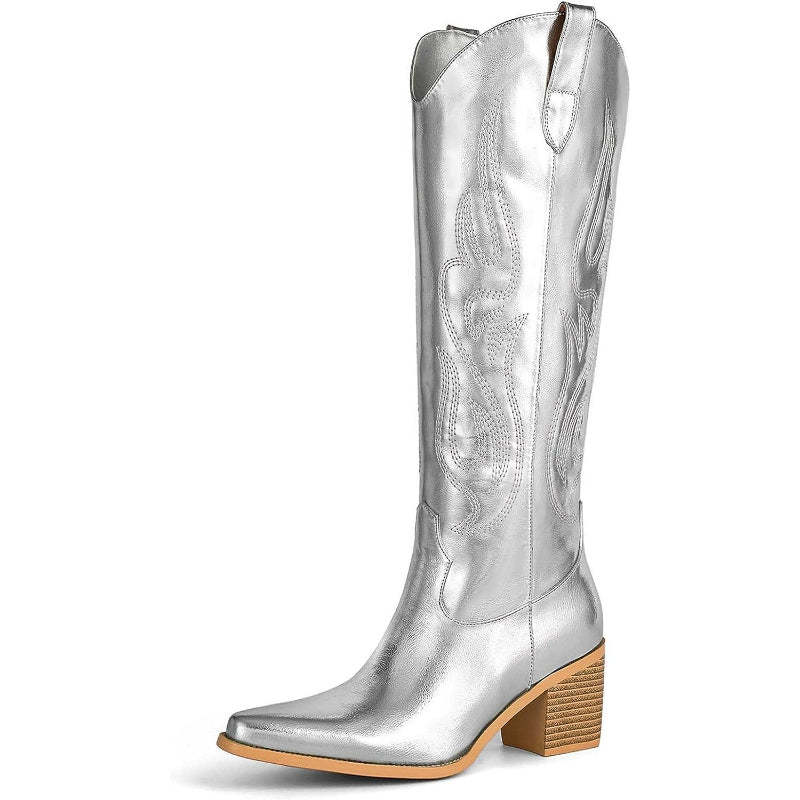 Embroidery Tall Boots With Zip