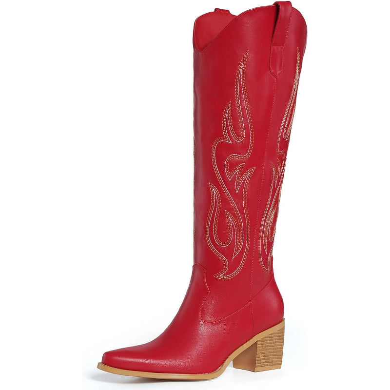 Embroidery Tall Boots With Zip