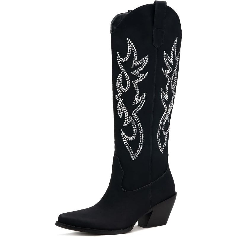 Embroidery Tall Boots With Zip