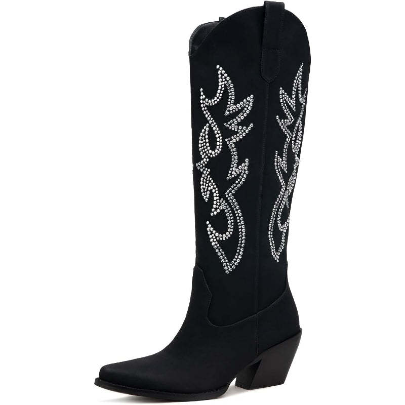 Embroidery Tall Boots With Zip