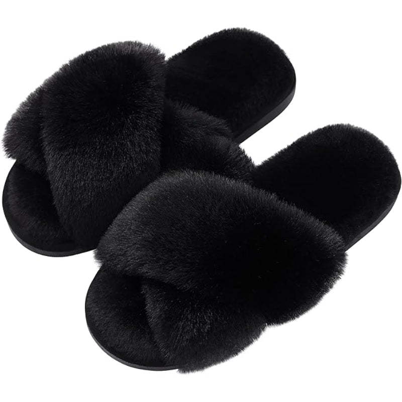 Plush Cross Band Memory Foam Slippers
